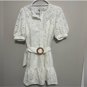 White Aura Lace Belted Dress